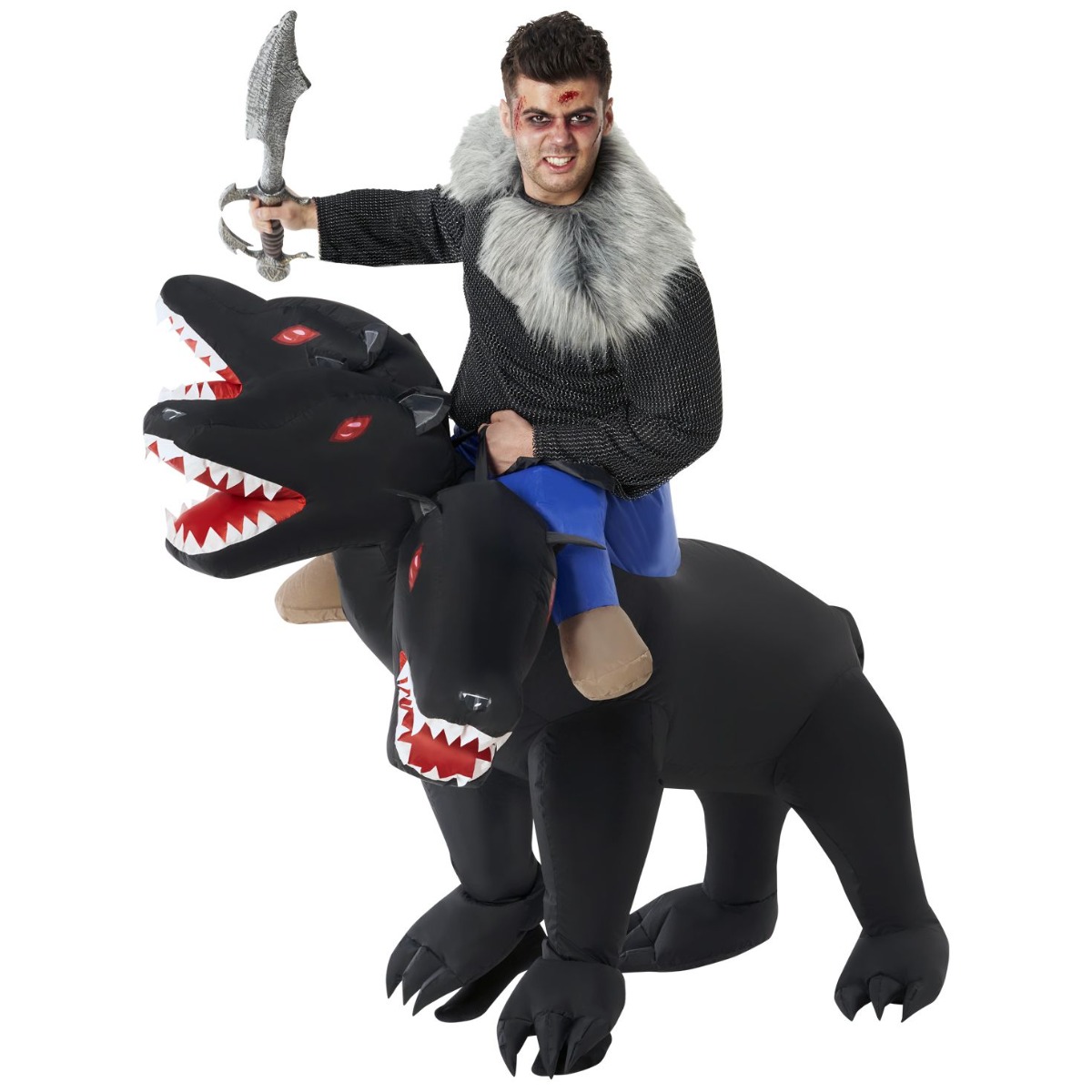 Costume Gonfiabile Ride-On Cane Malvagio 3 Teste
