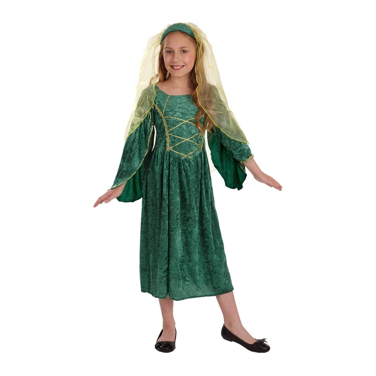 Costume abito Tudor verde per bambina