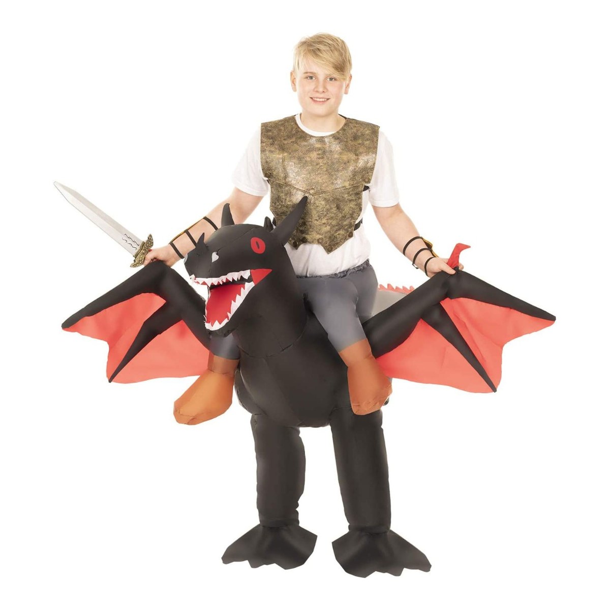 Costume Gonfiabile da Drago Nero in Sella per Bambini