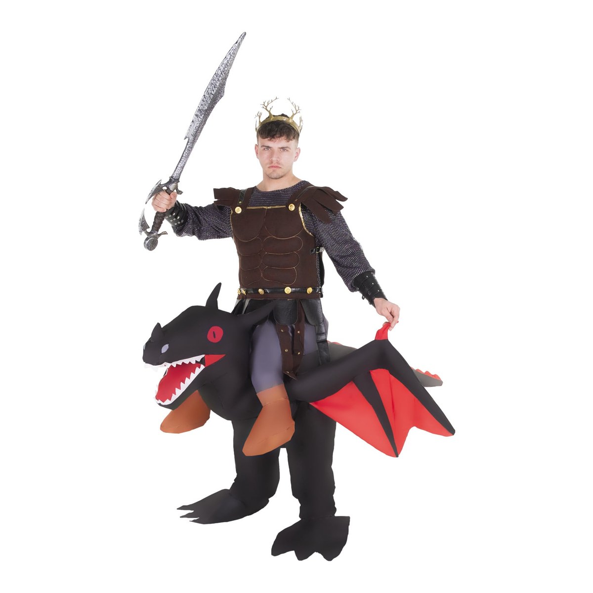 Costume Gonfiabile da Drago Nero in Stile Cavalcata per Adulti