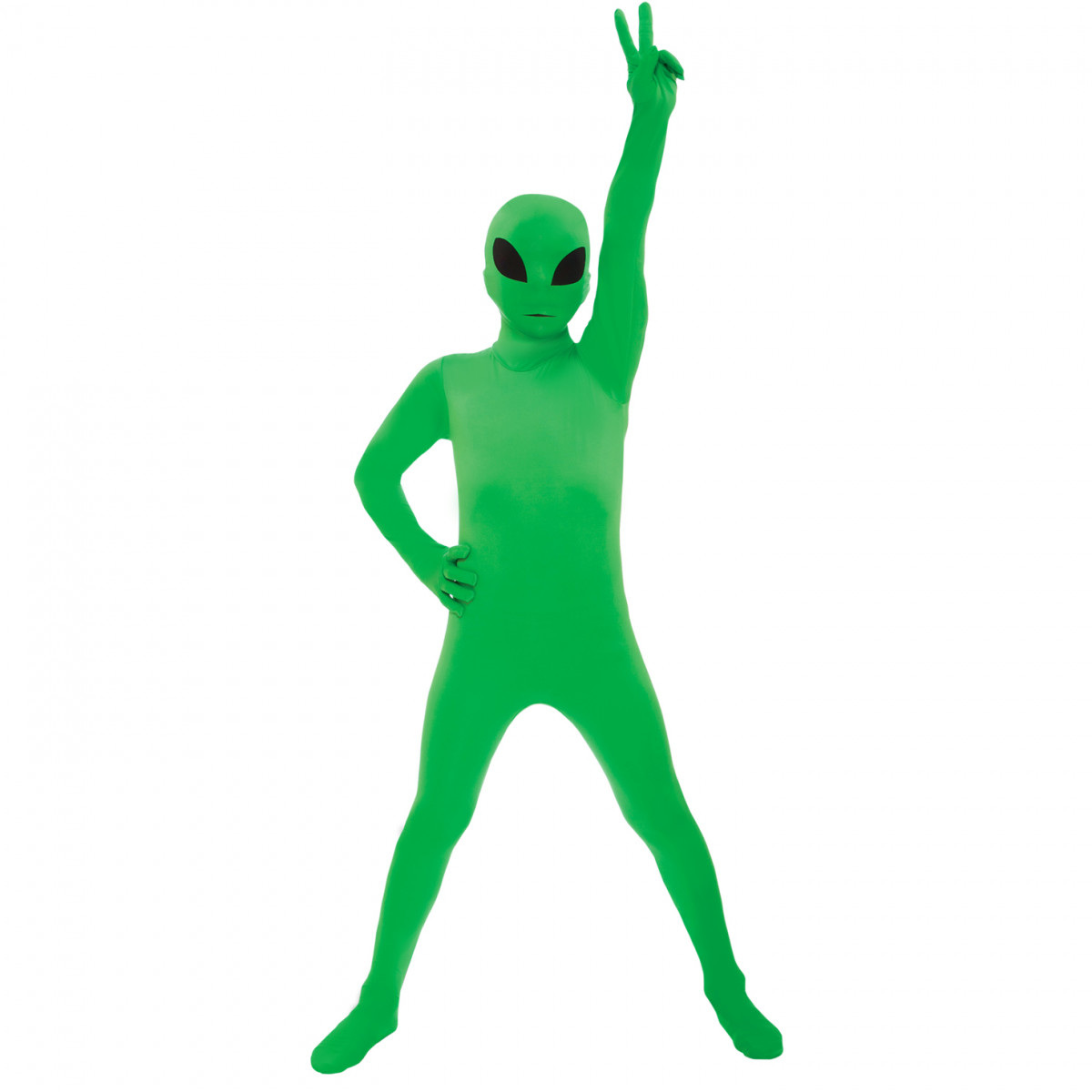 Costume da alieno verde completo seconda pelle fosforescente