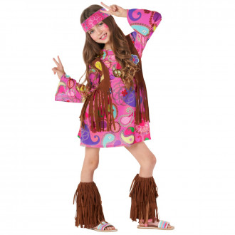 Costume da ragazza hippie rosa per bambini